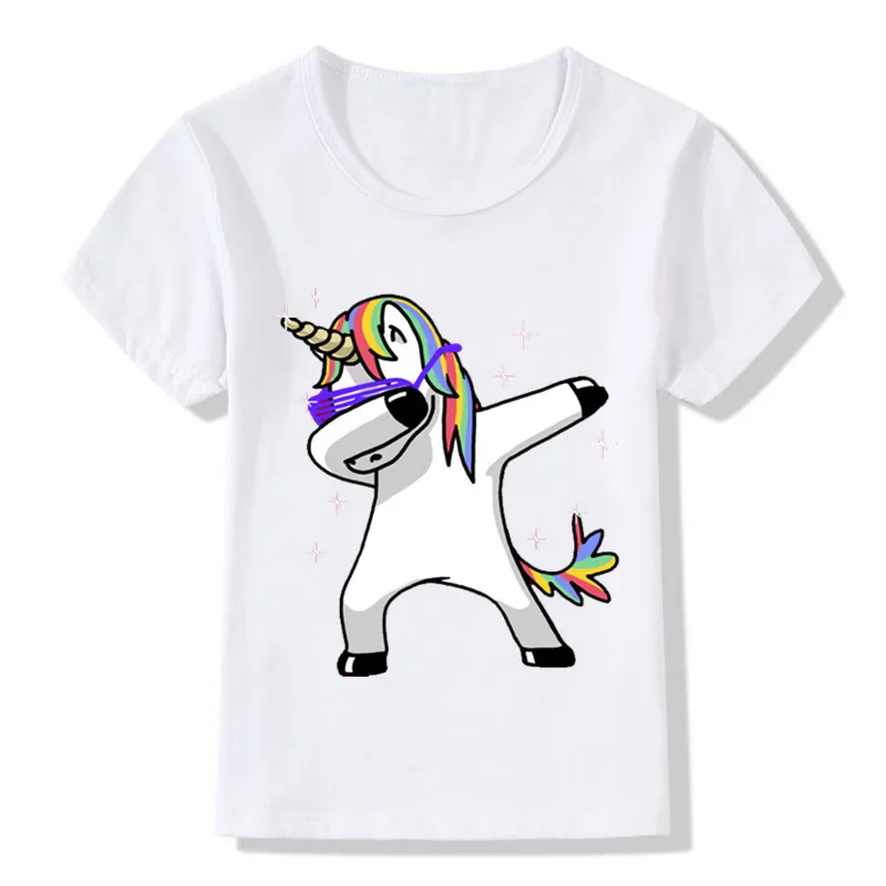 Забавная футболка с рисунком единорога для мальчиков детская летняя футболка с кроликом, котом, пандой, собакой одежда для маленьких девочек HKP2081 - Цвет: whiteM