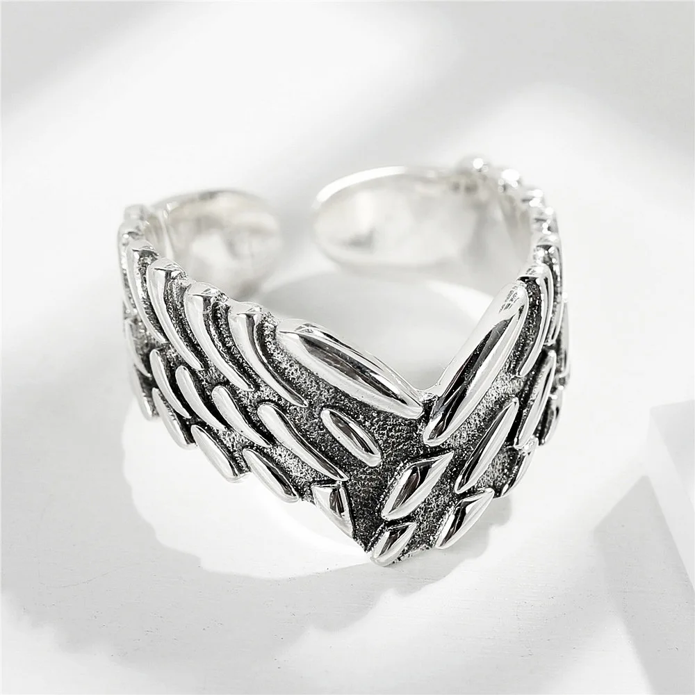 original wings Tai-silver open ring 100% Sterling 925 silver Jewelry Vintage Adjustable rings for women gift