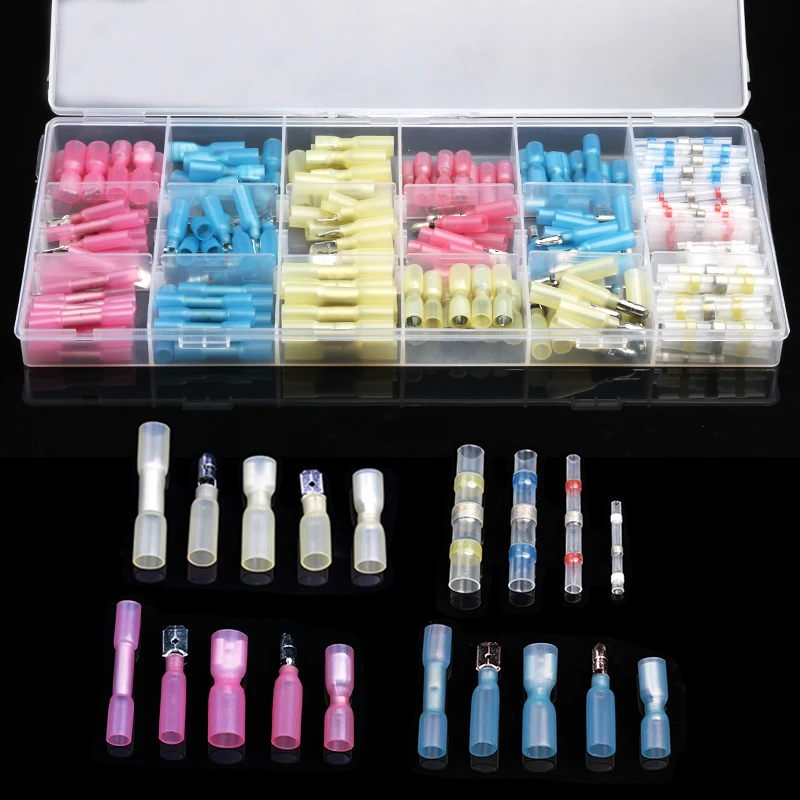 

200pcs Assorted Heat Shrink Splice Bullet Butt Connectors Spade Electrical Crimp Terminals Insulated Wire Solder Sleeve Seal Set