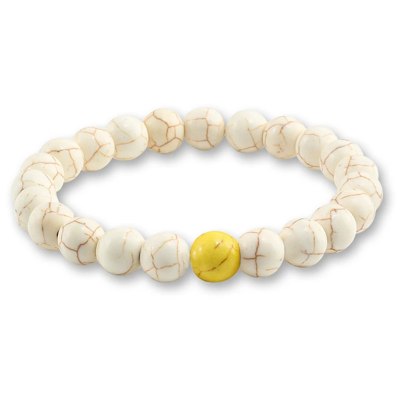 Мода 8 мм желтый белый натуральный камень бусины эластичный стрейч браслет для женщин Strand браслеты и браслеты любителей ювелирные изделия браслеты - Окраска металла: white