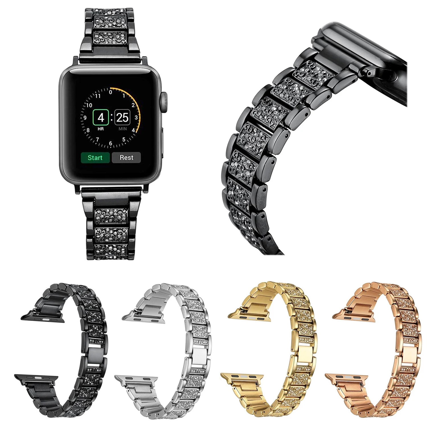 Металлический ремешок для Apple Watch 38 мм 42 из нержавеющей стали со стразами