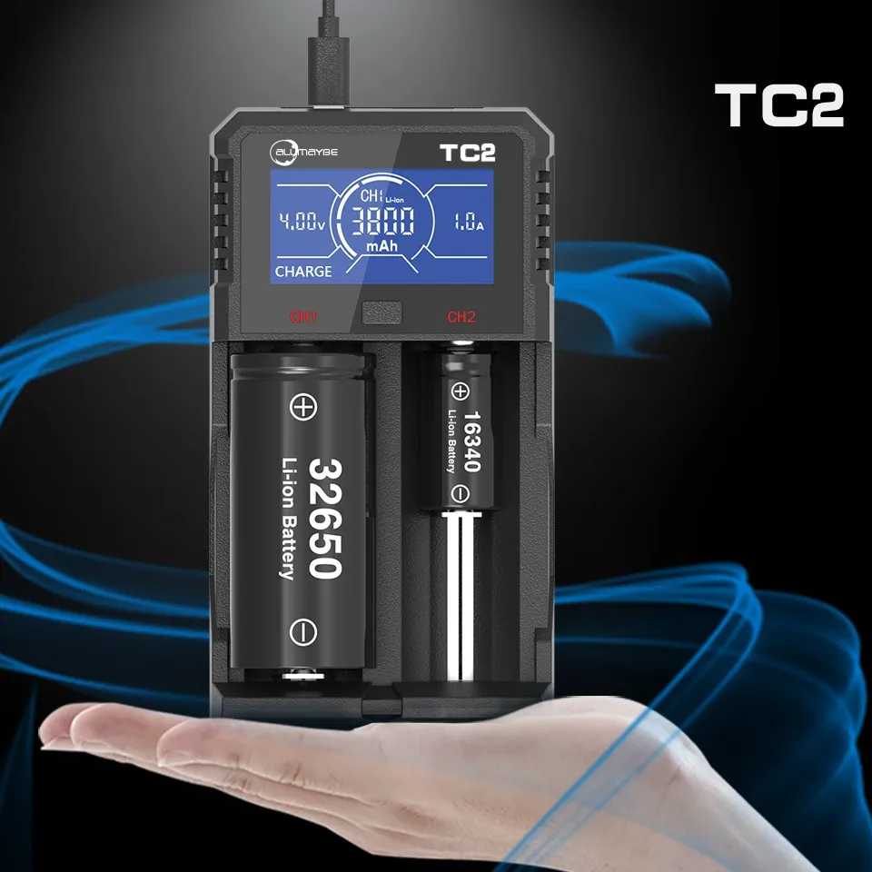 

Allmaybe TC2 LCD Screen USB Battery Charger for 3.6V/3.7V 32650 26650 18650 16340 14500 Li-ion and 1.2V AAA AA Ni-MH/Ni-CD