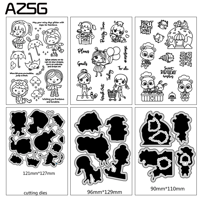 

AZSG Cartoon style lovely girl and sheep Clear Stamps Cutting Dies Set for DIY Scrapbooking/photo Album Decorative Craft Chapte