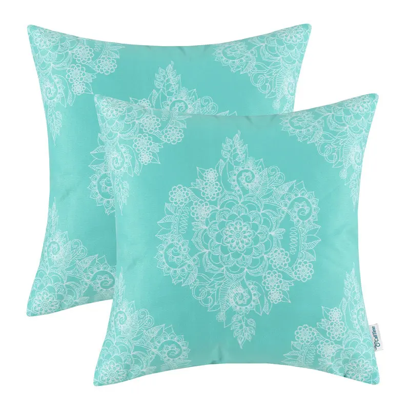 

2PCS Square CaliTime Cushion Cover Pillows Shell Home Sofa Decor Fleece Short Plush Floral 18" X 18" (45cm X 45cm) Turquoise