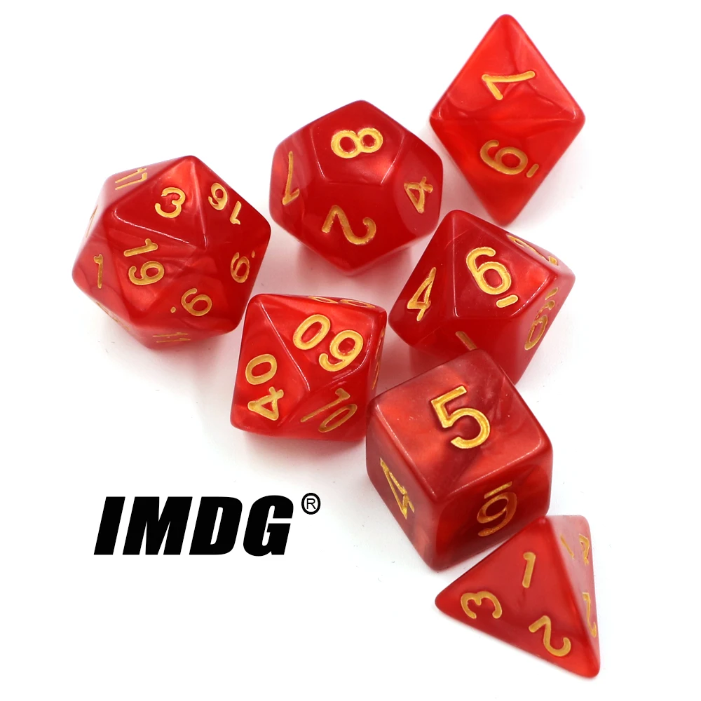 7pcs/set Creative RPG Game Dice Polyhedron Acrylic DND Pearl Pattern Digital Game with Bag