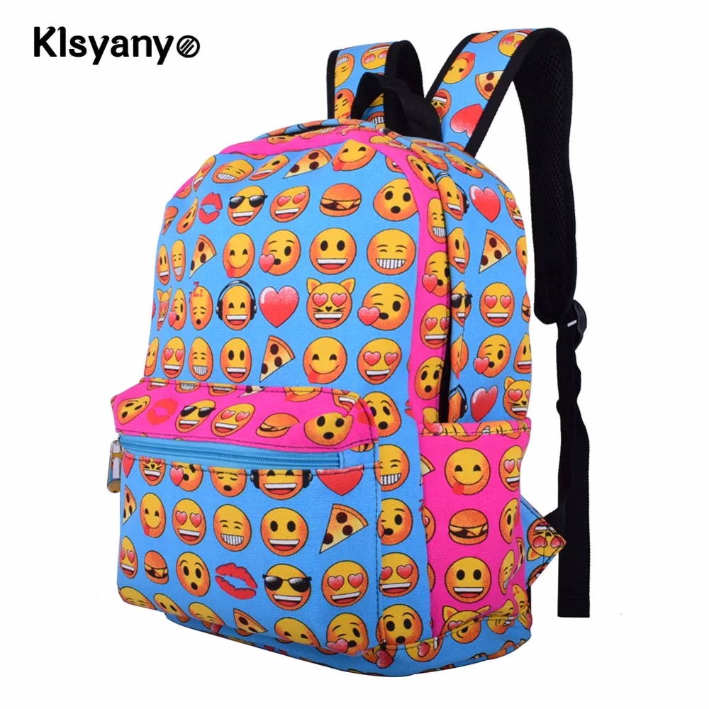 Unisex Lightweight Children Students Canvas Cute Emoji Backpack Smile