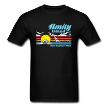 Amity Island Beach Sunset Wave Printed Tshirt Birds Hawaii Surfer New Mens T Shirt All Cotton Short Sleeve Normal Tee-Shirt dog surfer printed cartoon tee
