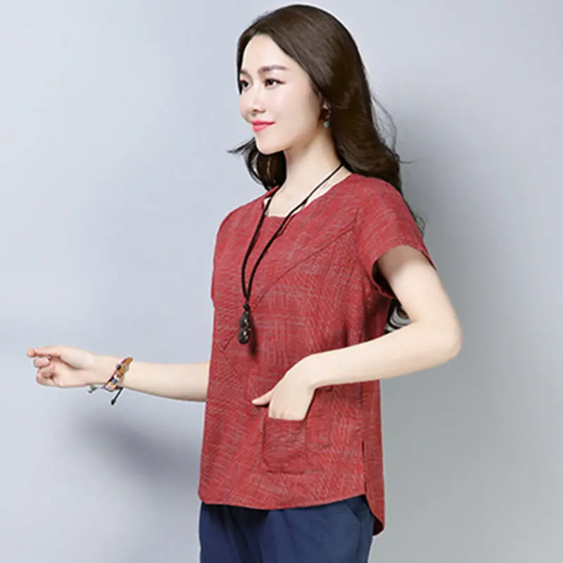 Женская одежда размера плюс Повседневная Свободная рубашка с коротким рукавом