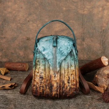 

Leather Backpack Women Bags 2019 Handmade Genuine Leather Back Pack Top-handle School Bag Small Knapsack Female Travel Backpack