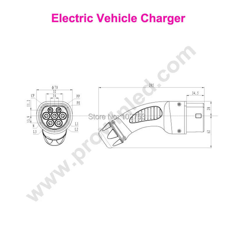 EVSE EV вилка 32A 3 фазы ЕС IEC 62196-2 стандарт Mennekes Тип 2 гнездовой разъем автомобильная сторона для электрической автомобильной зарядной станции