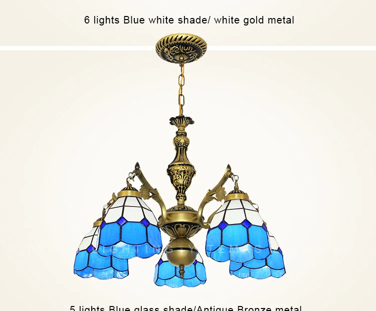 8 света люстра Tiffany синий стеклянный Белый Античная бронза отделка E27/E26 керамический держатель лампы богемный Люстра для прихожей