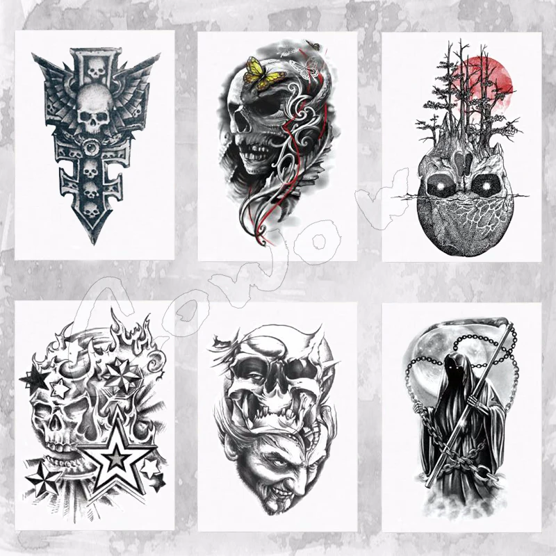 Hand Drawn Skulls And Blade Tattoo Design Vector 5736636 Vector Art at  Vecteezy