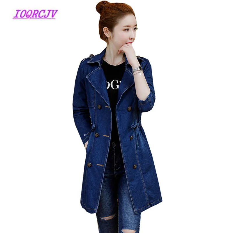 

Plus size 5XL Denim trench Coats women Spring Autumn Medium length Jeans windbreaker coat Slim Korean tops embroidery coats B81