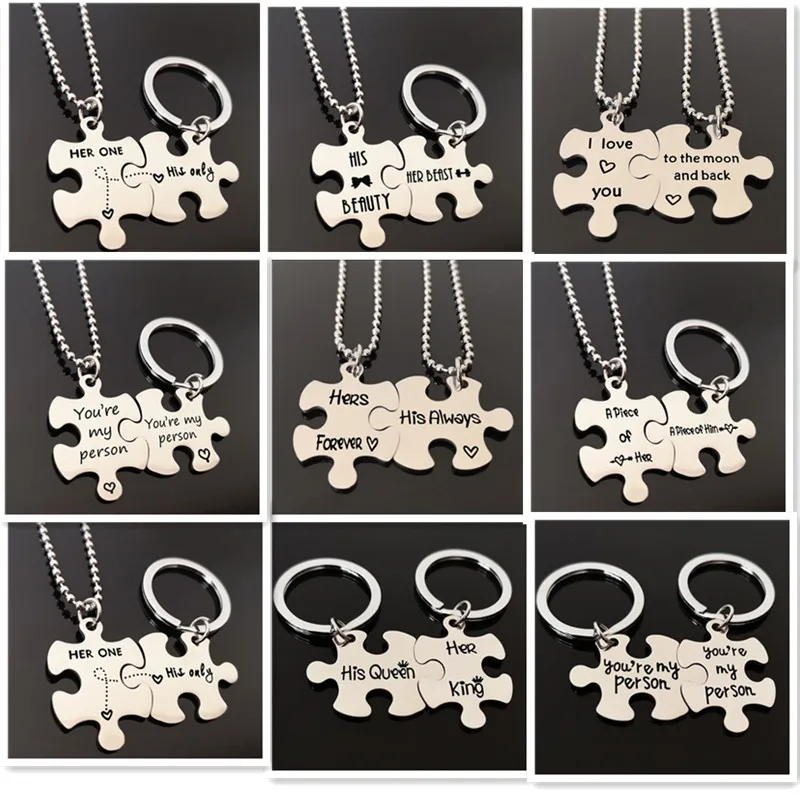 

2019 new Valentine's Day Stainless Steel Couple Necklace Hers Forever His Always and 13 Other Puzzle Pendant Necklaces fashion