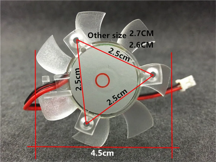 Ультра тихий вентилятор для видеокарты 5010, высокое качество, 45 мм диаметр 25 мм/26 мм/27 мм Шаг отверстия 12 В 0.1A лопасть вентилятора 2pin