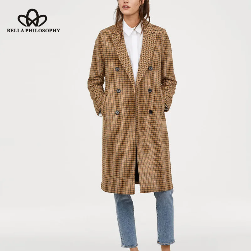 Wonder 2019 Spring Long Sleeve Plaid Coat Vintage Street Wear Female Loose Long Coat Casual Double Breasted Lady Coat Outwear