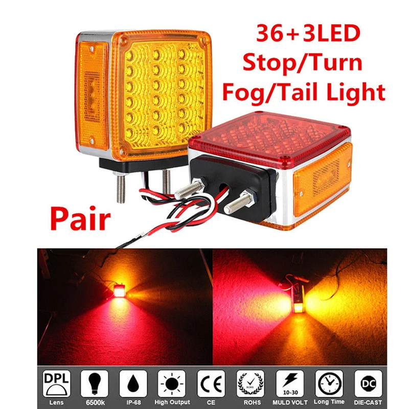 

2pcs 12V Amber/Red Double Face Stud Mount Pedestal Cab for Fender Stop Turn Signal 39 LED Light
