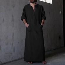 Ближний Восток исламский человек ТОБ кафтан одежда Hombre мужские рубашки халат платье с длинным рукавом Хлопок v-образным вырезом Полная Длина 5XL Masculino