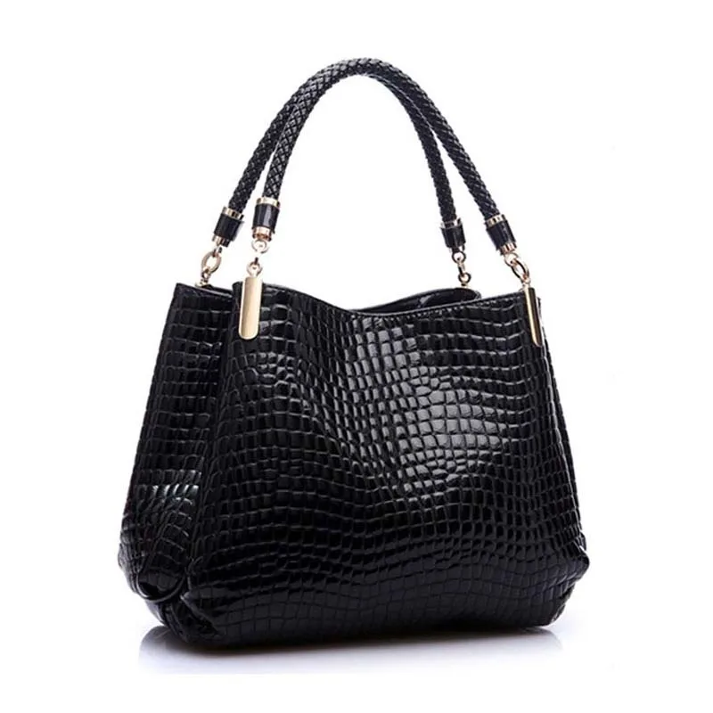 Crocodile Pattern Black Leather Bags Women Handbag feminina dollar shop online handbags