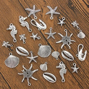 

10pcs/lot Mixed Seahorse Shell Starfish Ocean Charm Pendants Jewelry Making Findings DIY European Bracelet