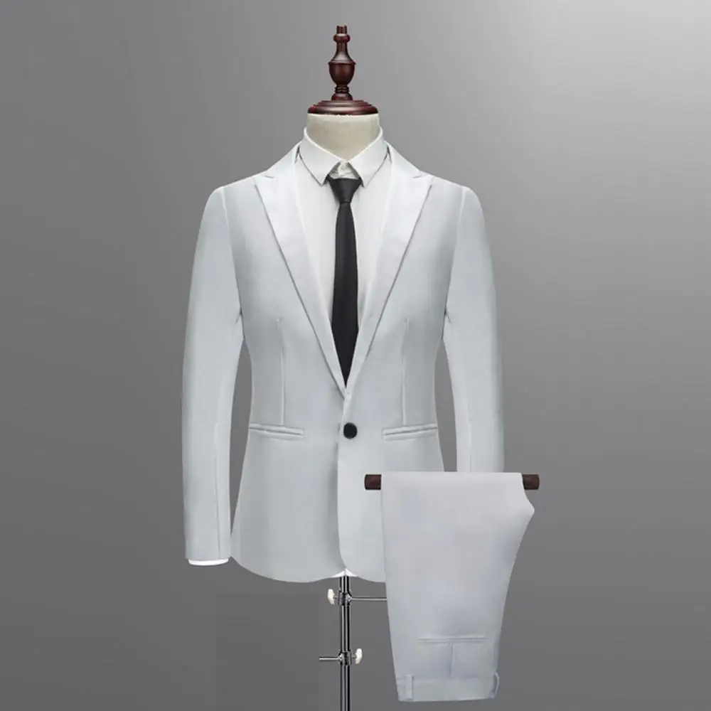 Мужские костюмы с отворотами, смокинги для жениха, свадебные костюмы, блейзер для лучшего мужчины(пиджак+ брюки+ жилет), на заказ, бизнес - Цвет: White suit