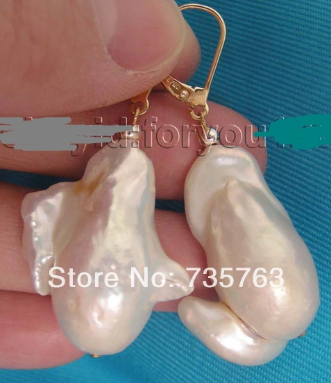 

xiuli 00166 Genuine Natural 20x27mm White Reborn Keshi Pearl Earrings 14KGP
