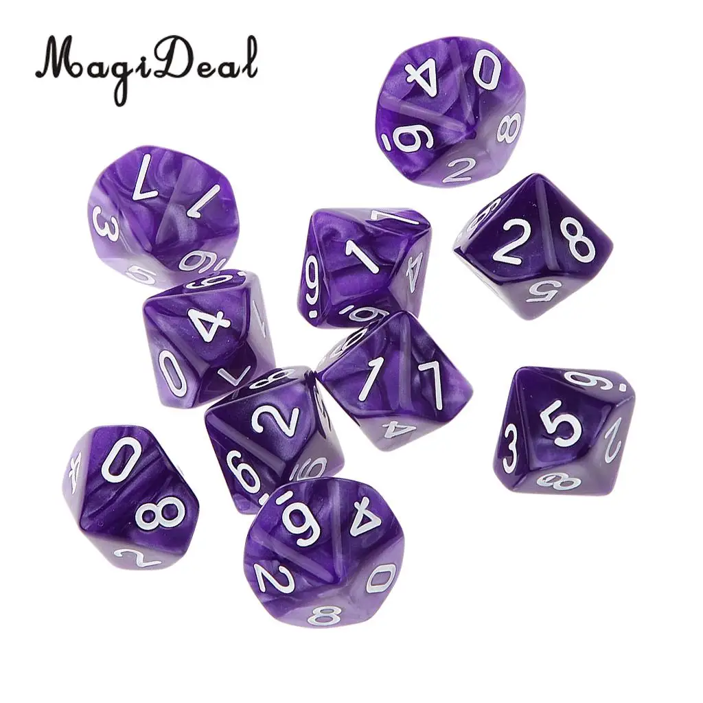 MagiDeal 10Pcs Acrylic Ten Sided Dices D10 for Friends Family Party Club Pub Bar Playing D&D RPG Games Funny Toys 22x22x22mm