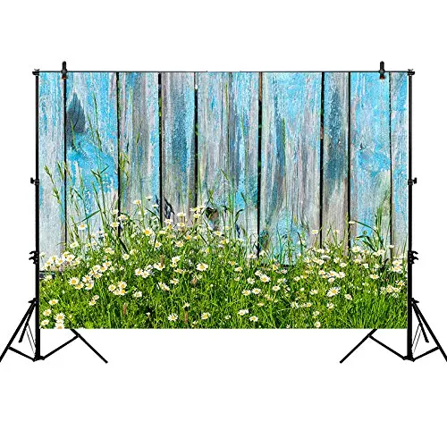 daisy flowers blue faux rustic wood fence spring Backgrounds Vinyl cloth High quality Computer print wall photo backdrop | Электроника
