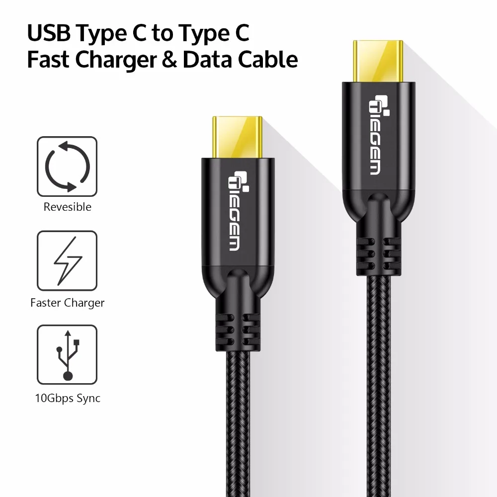 TIEGEM USB C к USB C 10 Гбит/с Синхронизация данных зарядный кабель type C к type C для Macbook Pro, Chromebook pixel, для Xiaomi 9 samsung s9