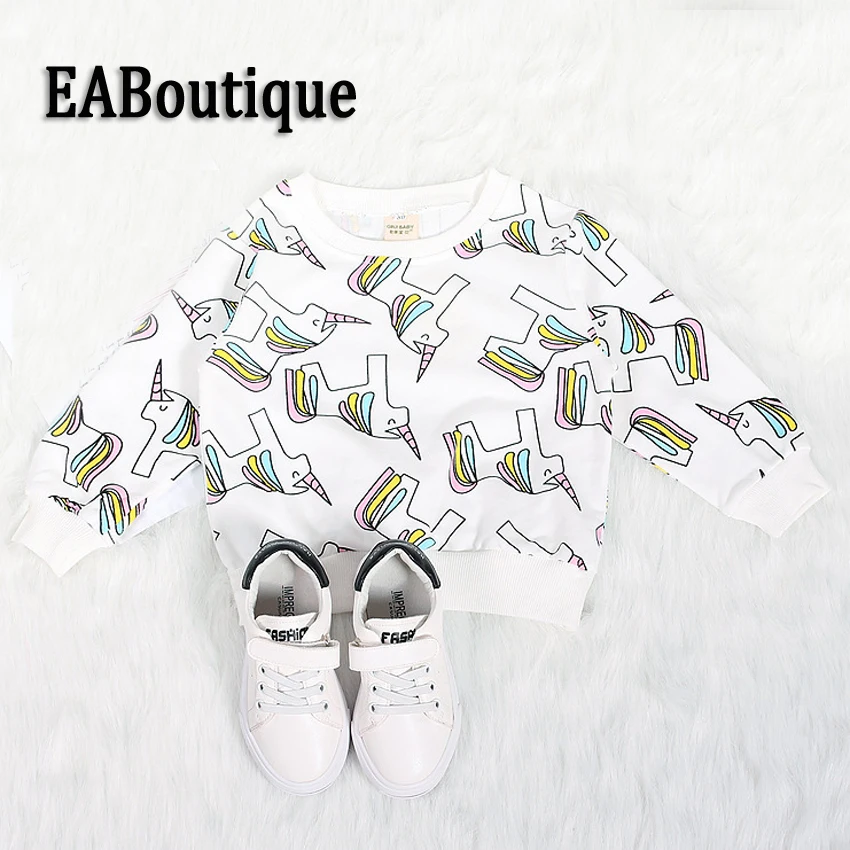 Eaboutique/Толстовка для детей мультфильм единорог с радугой Цвет узор Кофты для мальчиков и девочек унисекс футболка