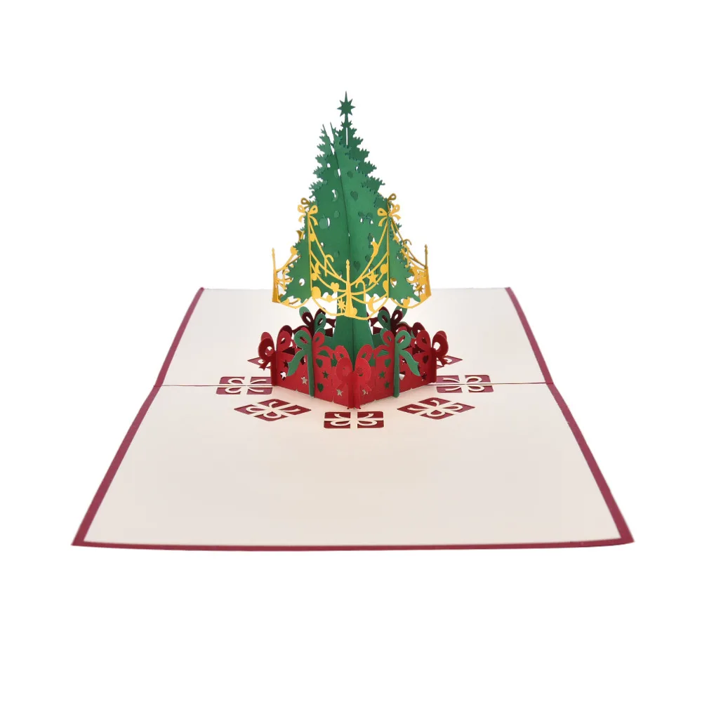 

2019 new 3d Merry Christmas Tree Greeting Cards Postcards Birthday Gift Message Card Thanksgiving Card