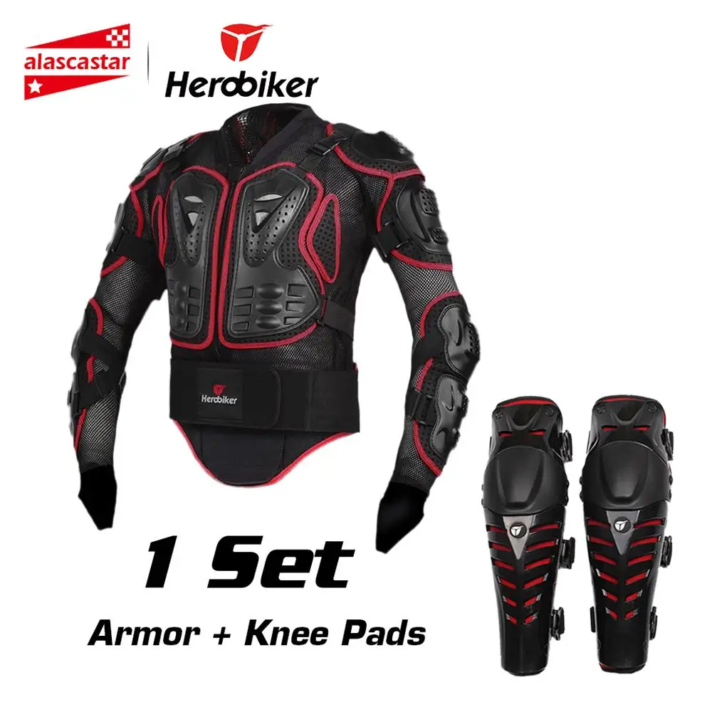 

HEROBIKER Motorcycle Riding Armor Jacket + Knee Pads Motocross Off-Road Enduro ATV Racing Body Protective Gear Protector Set