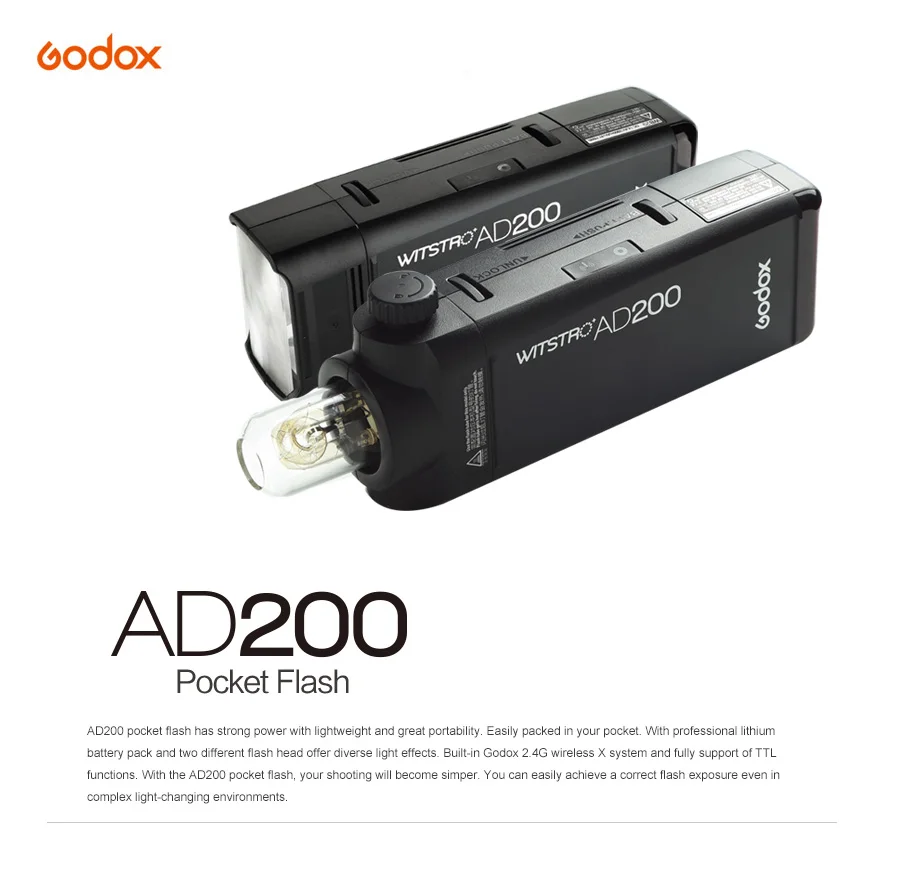 Godox AD200 200Ws 2,4G ttl стробоскоп 1/8000 HSS беспроводной монолайт с батареей 2900mAh Lithimu