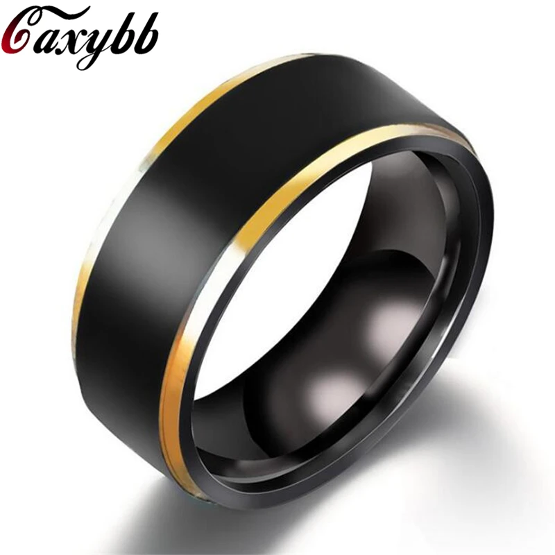 8mm Black & Gold Color Titanium Steel Wedding Band for Boy and Girl Friendship Ring Men /Women Simple Jewelry USA SIZE