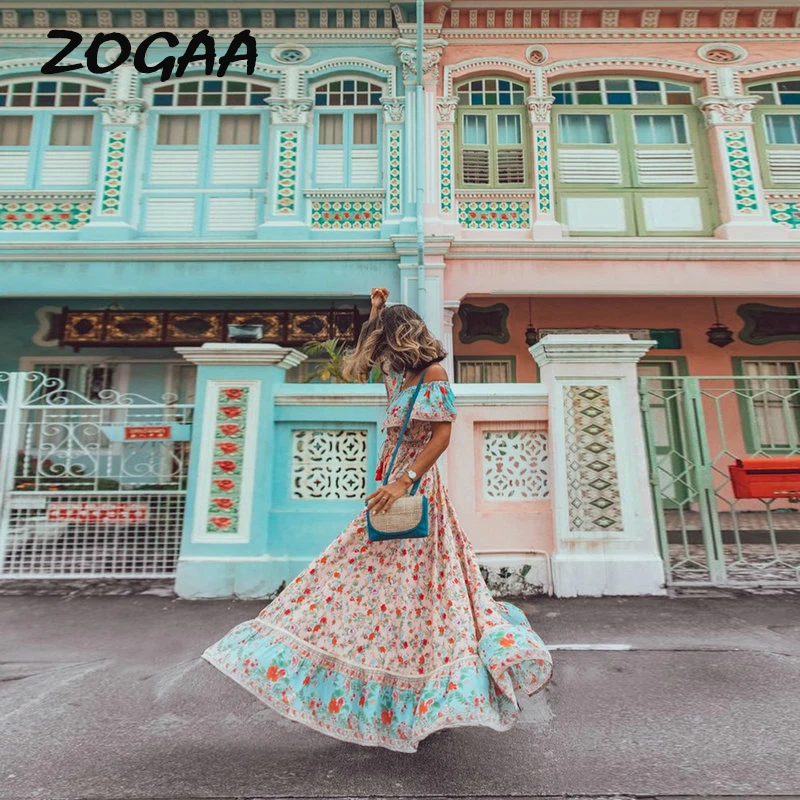 Image ZOGAA Bohemian Women Summer Long Dress Ladies Elegant Floral Print Ruffles Beach Evening Party Night Plus Size Vestidos 2019
