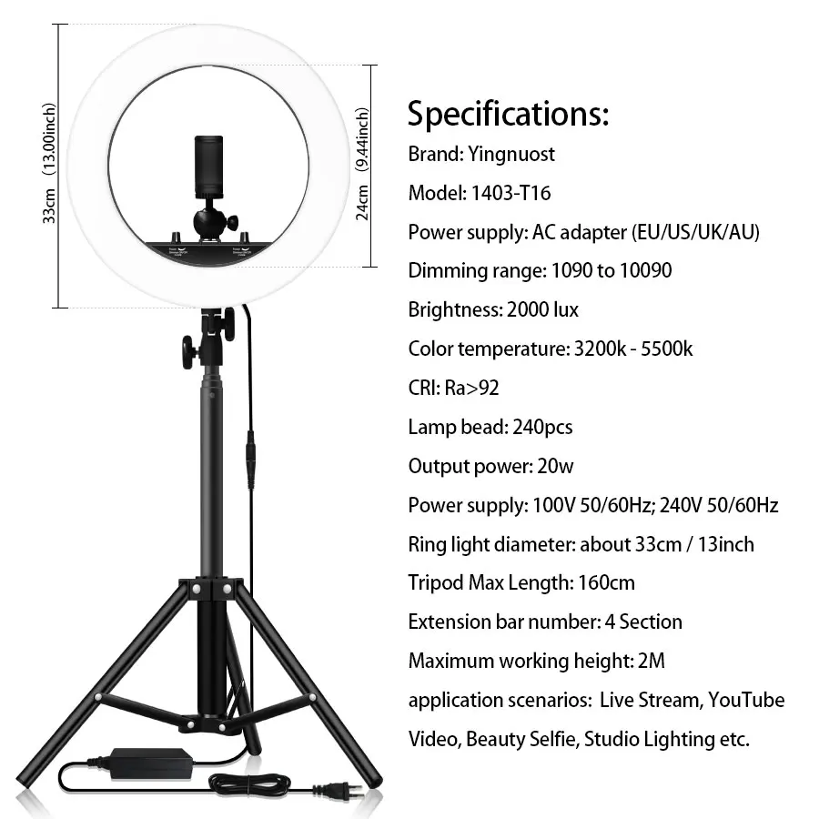 Фотостудия камера телефон видео 14 дюймов 55 Вт 240 шт светодиодный кольцевой светильник 5500K фотография регулируемое кольцо лампа с 200 см штатив