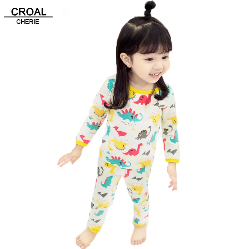 

CROAL CHERIE 2pcs Kawaii Dinosaur Tight Thermal Set Cotton Children Long Johns Girls Boys Thermal Underwear Thick Kids Clothing