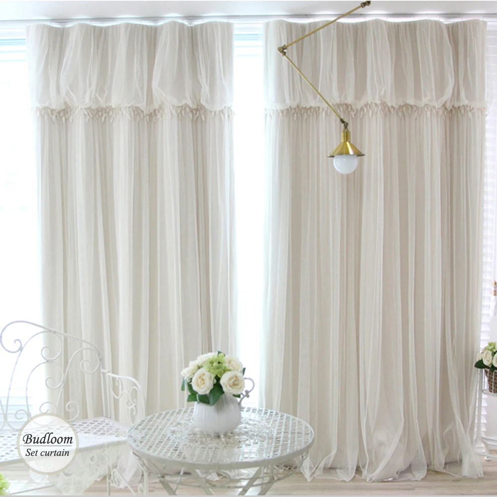

Modern Korean Style Blackout Curtains For Living Room Luxury Ivory Green Blue Pink Curtian+voile Sheer a lot/set Window Drapes