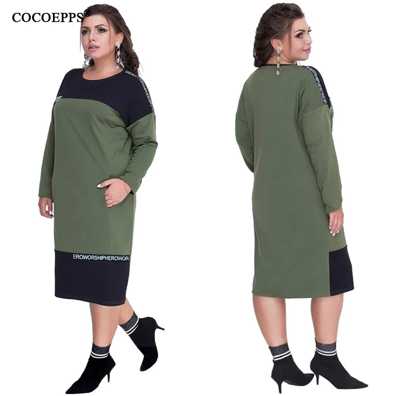 COCOEPPS, плюс размер s, женская одежда,, осень, зима, платье, большой размер 6XL, женские платья, 5XL, платье, черное, зеленое, повседневное, 4XL Vestidos