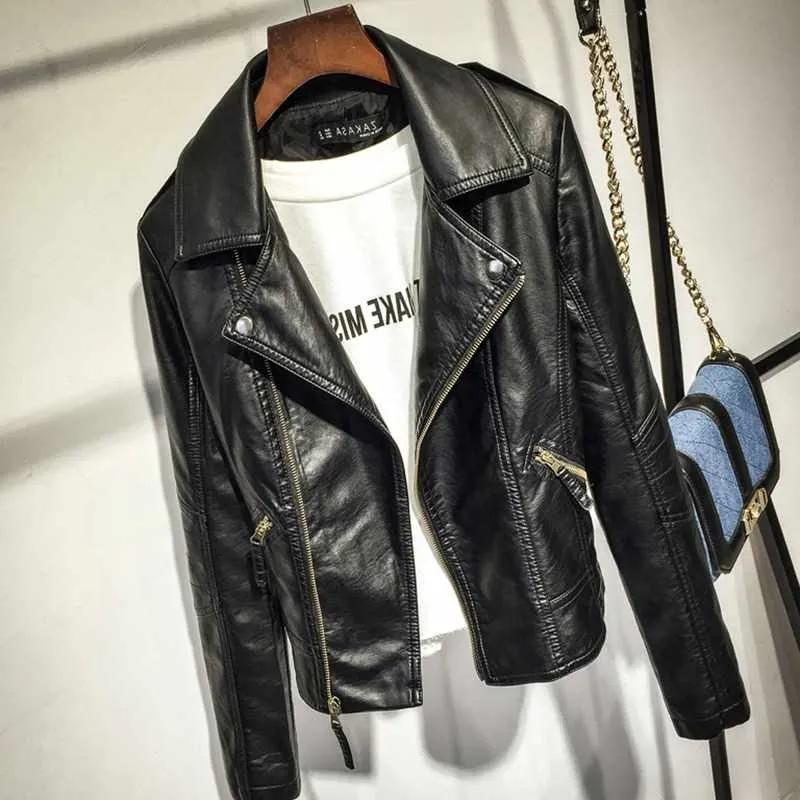 DHfinery/Весенняя женская короткая кожаная куртка из искусственной кожи, кожаные мотоциклетные куртки, женский черный, розовый кожаный пиджак, большие размеры s-XL 9755 - Цвет: black
