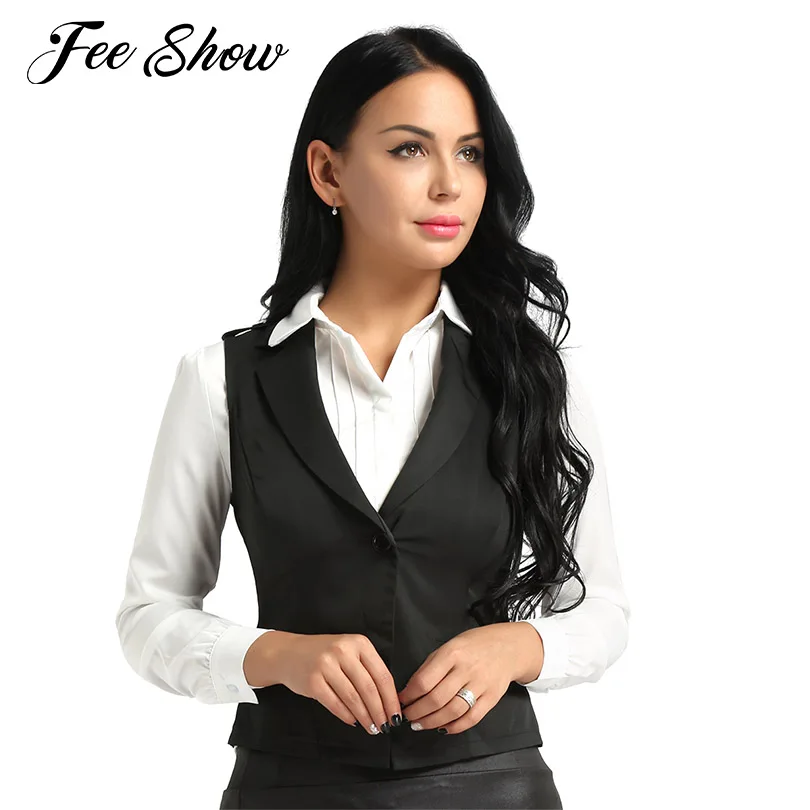 Womens Slim Fit Suit Vest Waistcoat V Neck Sleeveless Single Button Formal Business Dress Suit