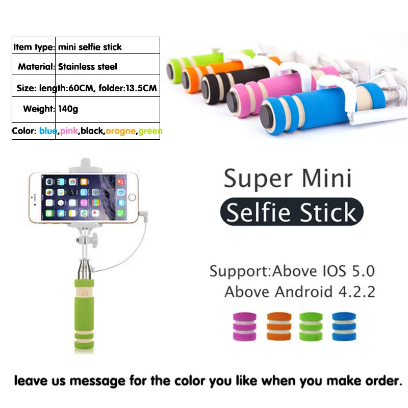 

DMYCO Mini Audio Cable Wired Handheld Selfie Stick Extendable Monopod Self Stick for iPhone 6 plus 5 5s 4s IOS Samsung Android