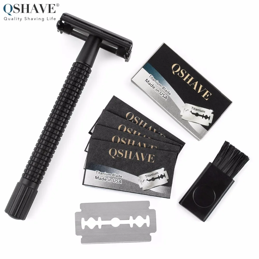 Безопасная бритва Qshave IT с матовым черным стальным покрытием, Классическая Безопасная бритва с длинной ручкой и открытой бабочкой 11,4x4,3 Weishi с 5 лезвиями