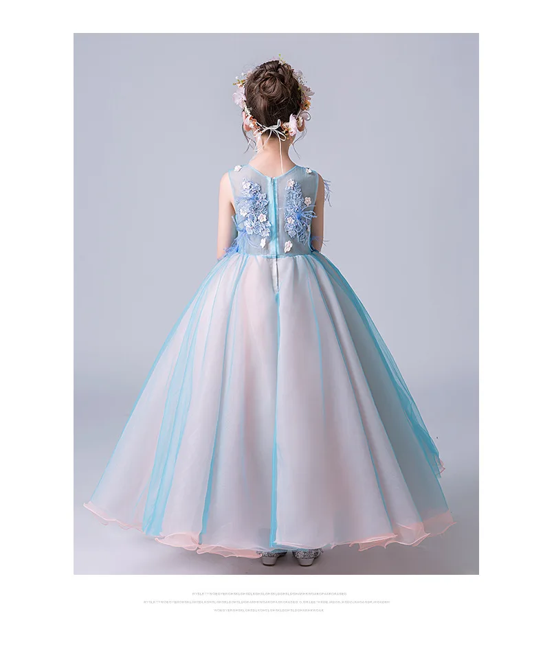 Нарядное длинное платье принцессы с цветочным узором для девочек; праздничное платье; детская официальная одежда; Детские платья для