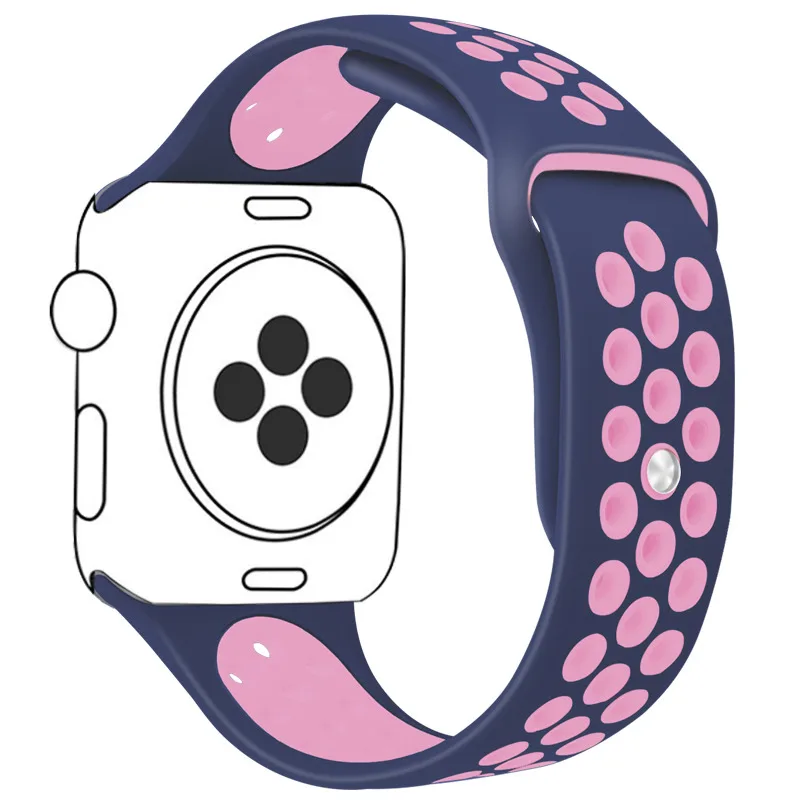 Силиконовый ремешок для наручных часов Apple Watch, версии 40/44/42/38 мм для ремешок для часов аpple для наручных часов iwatch, ремешок Nike мл размерного ряда 1/2/3/4 - Цвет: Blue Pink