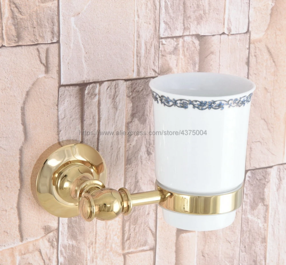 Держатели для чашек и стаканов настенный держатель чашки для зубной щетки золотой цвет латунь аксессуары для ванной комнаты Nba308