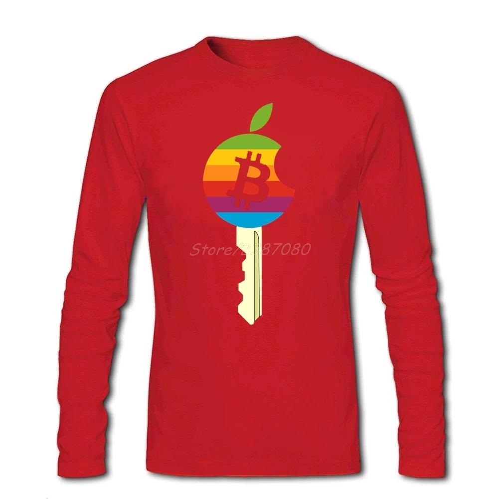 Биткоин футболка с длинным рукавом Футболка Мужская хип-хоп хлопок Забавные футболки - Цвет: Красный