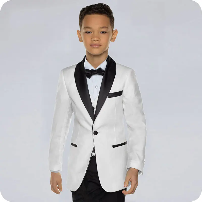 

Custom White Baby Boys Suits Costume for Boy 2019 Kids Blazers Boy Suit Black Shawl Lapel Formal Wedding Wear Children Clothing