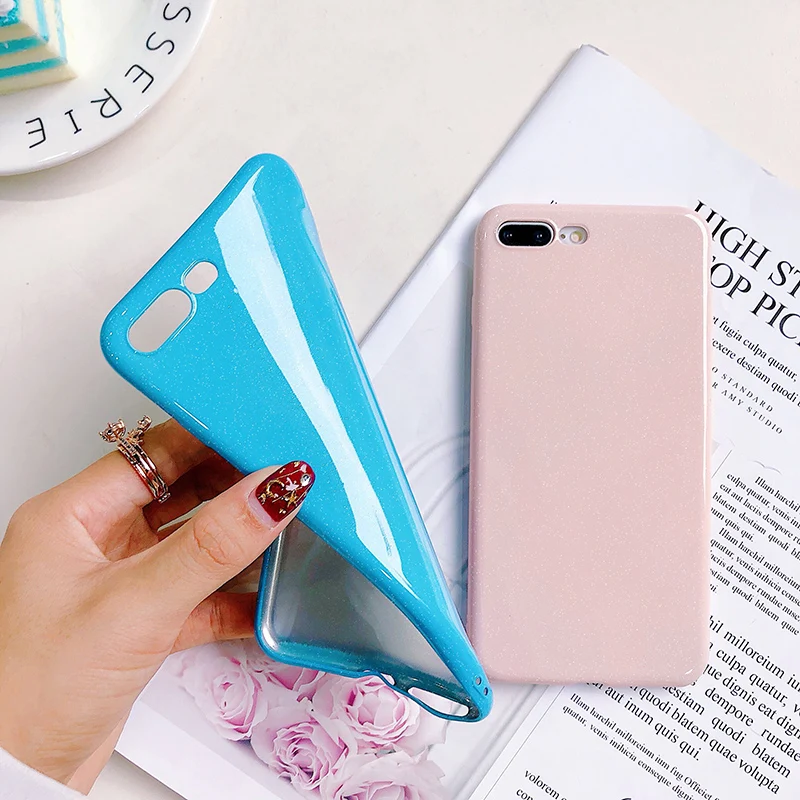 

Solid Color Silicone Glitter Case For SamSung Galaxy S8 S9 S10 PLUS note 8 9 s6 s7 Simple Jelly Colour Candy Cover For iphone x