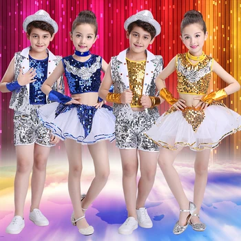 

Children's Jazz Dance Wear Boy Modern Dance Street Dance Performance Costume Girls Sequins Jazz Dance Costume